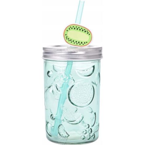 Bocal en verre avec couvercle et paille de 500 ml pour boissons et boissons froides