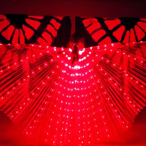 Châle LED lumineux polyester rouge 145 cm danse orientale accessoire néon taille 160-178 cm avec bâton télescopique 1 pièce (1/3)