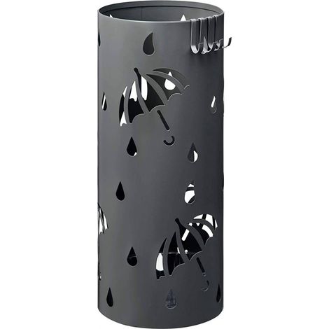 Portaombrelli grigio con raccoglitore d'acqua rotondo con decorazioni sui lati