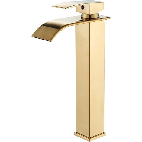 Waterfall Bathroom Faucet, Waterfall Bathroom Mixer Tap with Holes, Ceramic Cartridge, Gold Finish