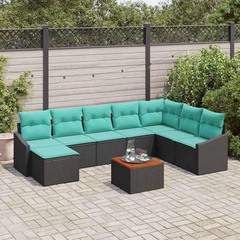 vidaXL Gartensofa-set mit Kissen 9 pcs Schwarz Poly-Rattan (1/5)