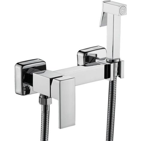 Handheld Toilet Bidet Sprayer Set, Wall-Mounted Bathroom Sprayer Set, Copper Bidet Sprayer Kit with Hot and Cold Water, Silver (1/2)