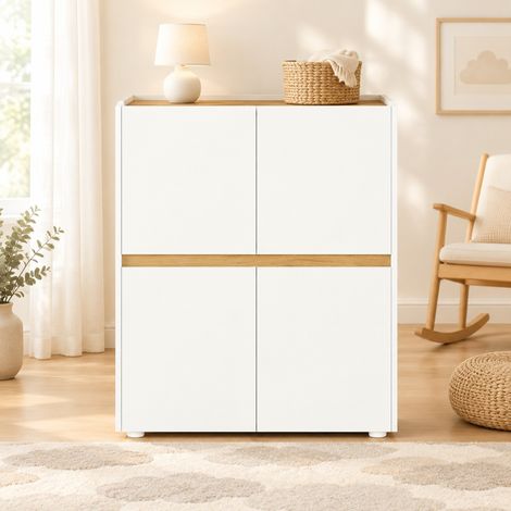 Mobile contenitore alto con 4 ante e 8 scomparti, 4 ripiani regolabili, 90 x 40 x 110 cm, bianco effetto legno chiaro, per soggiorno, ingresso e ufficio FLORAGRACE (1/5)