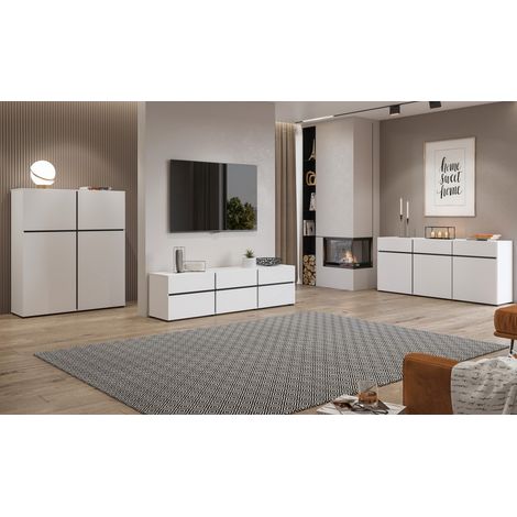 Ensemble meubles de salon HAVANA – Buffet haut, meuble TV, buffet bas – Design moderne blanc et noir
