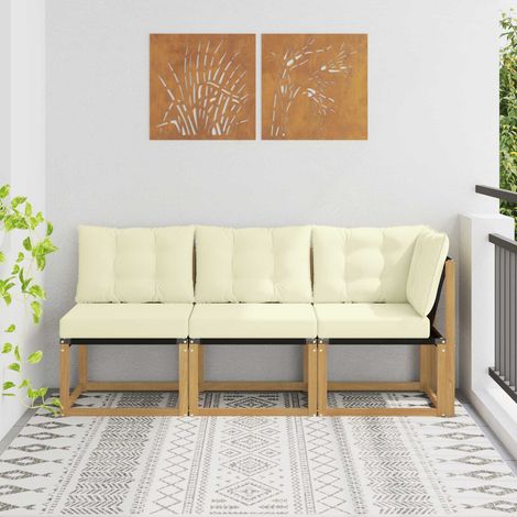 vidaXL Canapé d’extérieur milieu et coin avec coussin 3 Pièce Blanc