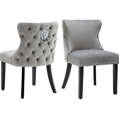 Sillas de Comedor 2Pcs en Terciopelo Tapizado Sillas de Ocio con Patas de Madera para Cocina Salón Restaurante, Gris, Wahson (1/5)