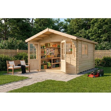 Alpholz Gartenhaus aus Holz, Holzhaus mit 28 mm Wandstärke Blockbohlenhaus (1/4)