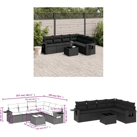 Salon de jardin 7 pcs avec coussins noir résine tressée - Ensemble Salon De Jardin - Meuble Extérieur - Jardin Design - Mobilier De Jardin - Set Salon De Jardin - Home & Living (1/3)