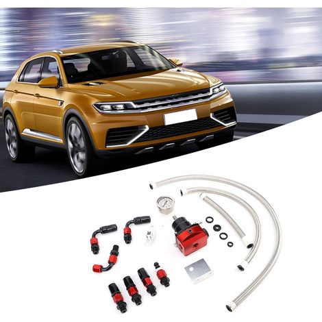 Kit régulateur de pression de carburant universel réglable pour voiture, noir et rouge, manomètre 0-100 psi (1/5)