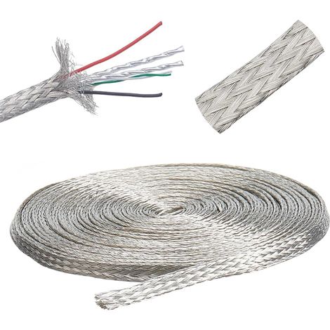 10 m de câble tressé en cuivre étamé - Gaine de blindage flexible en cuivre - Sangles de sol - Gaine plate pour protection des câbles (1/5)