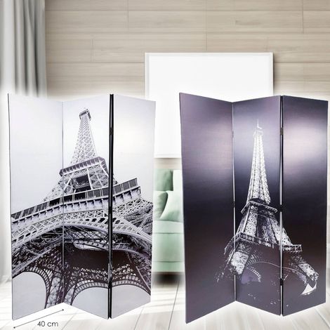 TrAdE Shop Traesio - Paravento Separe Divisorio Con 3 Pannelli 180x120cm Stampa Fronte Retro Parigi - (1/3)