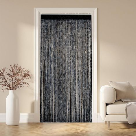 Rideau Anti Mouches à Perles, 100 cm x 200 cm Rideau De Porte en Perles Exterieur Moustiquaire Rideaux Séparation de Pièce Rideaux à Fils Décoratif pour Fenêtres Salon Chambre, Noir (1/5)