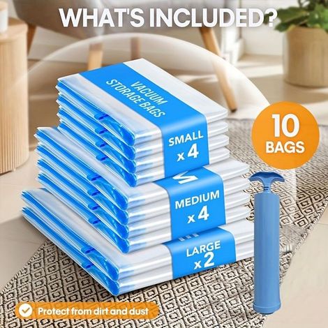 BelleRise - Lot de 11 sacs de compression sous vide (avec pompe manuelle portable) — Inclut des tailles grande, moyenne et petite (1/5)