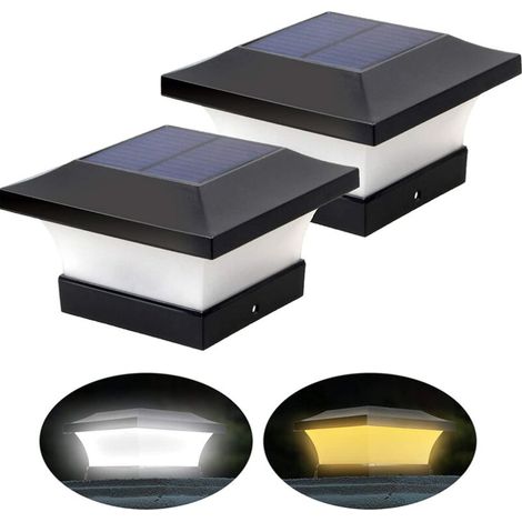 Lot de 2 lampadaires solaires LED réglables - Pour poteaux en bois de 10 x 10 cm - Blanc lumière du jour 6 000 K et blanL084 (1/5)