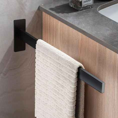 Towel Holder Bar Towel Ring Stainless Steel Matte Black Hand Towel Hanger Bathroom Lavatory Kitchen Hardware Wall Mount,39cm(Size:Single pole,Color:black) (1/2)