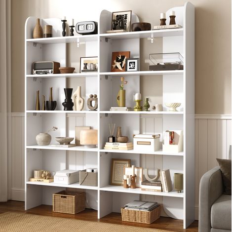Librería abierta de 5 niveles (160x135x25 cm), gran capacidad, separadores centrales, tablero aglomerado blanco (1/5)