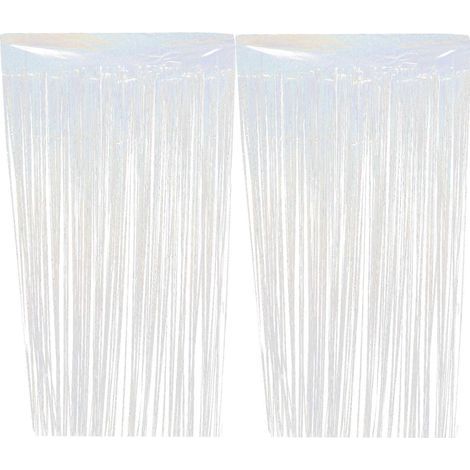 2 Party-Vorhänge mit Fransen, Hintergrunddekoration, Foto-Requisiten für Geburtstagsfeiern – 200 x 100 cm – Silber (1/4)