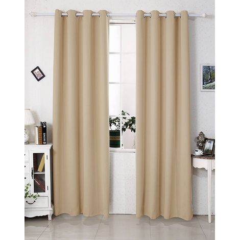 WOLTU Tenda Oscurante per Finestre con Occhielli per Camera da Letto. 2 Pannelli Champagne ,Tenda senza cinghie