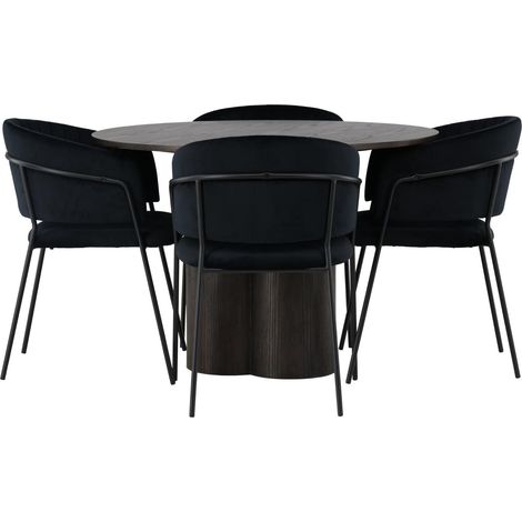 Olivia Essgruppe Esstisch Mokka 4 Stühle Velours schwarz. (1/4)