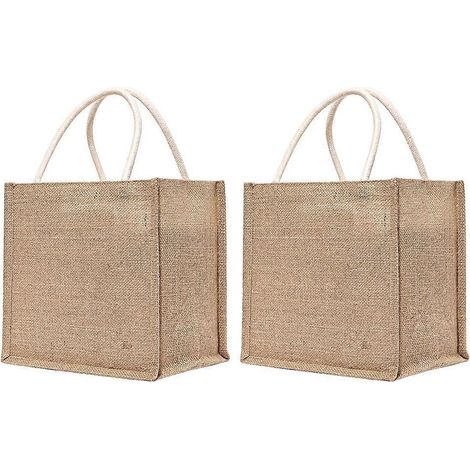 Lot de 2 sacs cadeaux en toile de jute, pochettes à main, pochettes de courses, sacs fourre-tout simples en toile de jute-26X26X18CM-Khaki