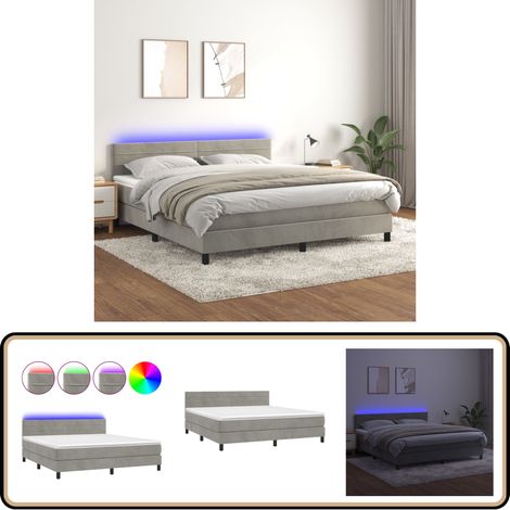 Boxspringbett mit Matratze & LED Hellgrau 160x200 cm Samt - Boxspringbett - Doppelbett - Samtbett - Luxusbett - Bettrahmen