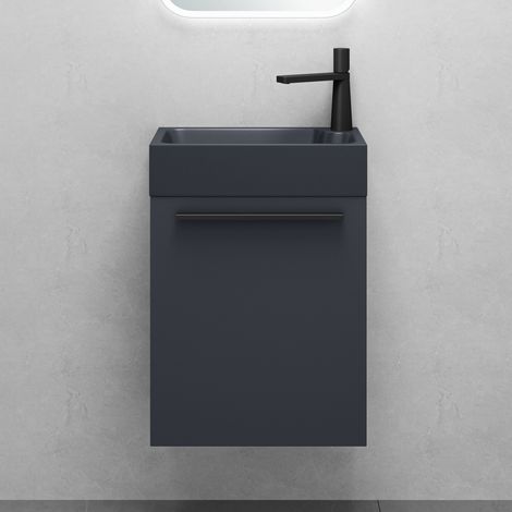 Mai & Mai Meuble de Salle de Bain Anthracite Mat 46cm Meubles de Salle de Bain Suspendu avec Lavabo Gris-noir Mat Pisa (1/5)