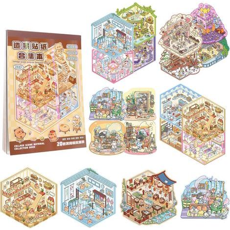20er-Set 3D-Hausaufkleber zum Selbermachen – Niedliche 3D-Aufkleber zum Selbstgestalten – Miniatur-Szenenaufkleber für Erwachsene und Kinder (1/5)