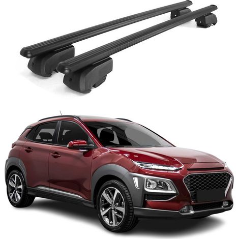 OMAC Aluminium Dachträger Querträger für Hyundai Kona I 2018-2023 – City Crash – ISO/PAS 11154:2006 – Abschließbar – Max. 75 kg – 2 Stangen Schwarz (1/5)