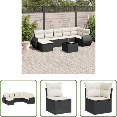 vidaXL Set de comedor de jardín 7 pzas y cojines ratán sintético negro (1/5)