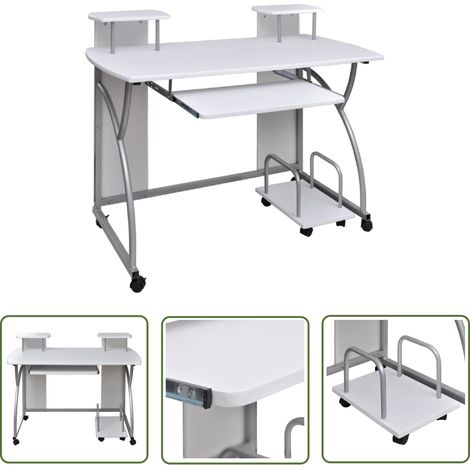 The Living Store Bureau d'ordinateur Blanc 110x52x88,5 cm Bois d’ingénierie - Bureau Informatique - Bureau D'ordinateur - Bureau Design - Bureau Moderne - Bureau Blanc (1/5)