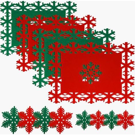 CSPARKV 12 Pcs Napperon de Noël, Lot Set de Feutre Table, Napperons de Noël et Coaster, en Feutre, pour Noël, l'hiver, Les Vacances, La Maison, La Décoration de Table à Manger (1/5)
