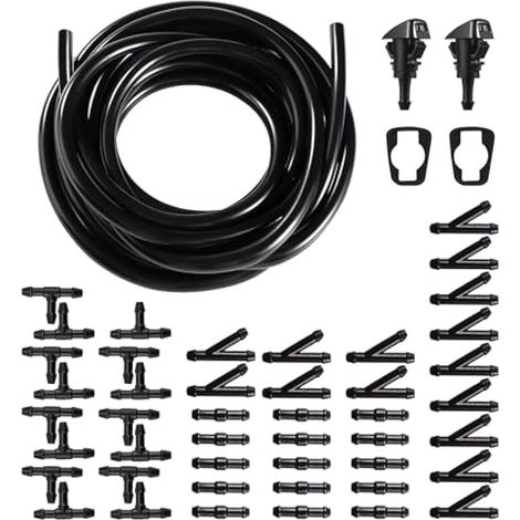 5 meter Kit de Tuyau Essuie Glace, Tuyau de Lave-Glace avec 47 Pièces Raccord de Tuyau (Type Y I T), Essuie-Glace Lave-Linge Tuyau, Raccord de Tuyau de Pare-brise, Noir (1/4)