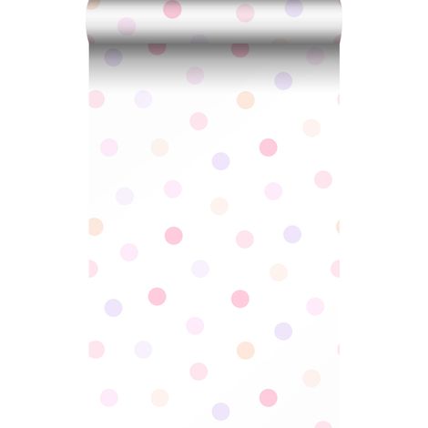 papier peint à motif de points rose poudre clair, violet lavende pastel et orange pêche pastel  - Origin Wallcoverings (1/5)