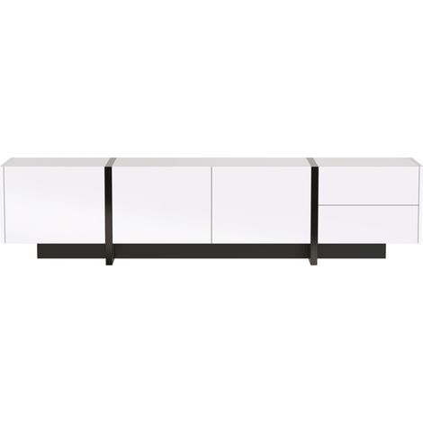 Mobile TV lowboard bianco e nero lucido con porte e cassetti (1/5)