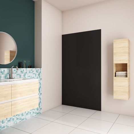 Aica Sanitaire – Panneau mural de douche noir 100x210cm – Panneau composite aluminium 3mm – Étanche et résistant aux chocs – Installation facile sans joint