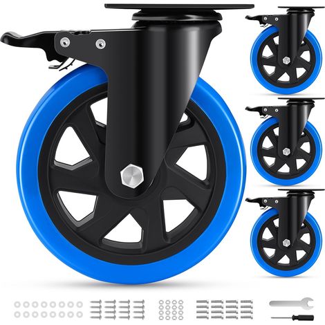 150mm Roulettes Pivotantes Charge Lourde avec Frein à Double Blocage, 360 Degrés Roulettes pour Meubles Demenagement Charge 1200kg, Polyuréthane Roue de Transport pour Industriel, Exterieur (1/5)