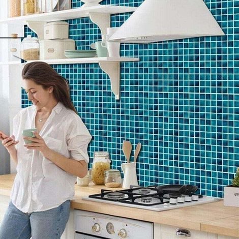 Autocollants muraux imperméables 30 pièces 10x10cm – Stickers carrelage adhésifs pour salle de bain et cuisine – Résistants à la chaleur et à l'huile (1/5)