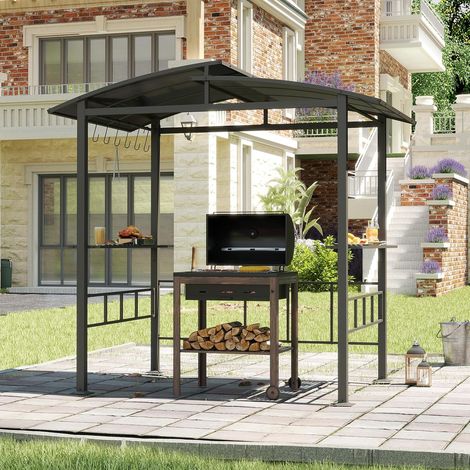 GOPLUS Tonnelle de Barbecue avec Toit Double en PC Ventilé, Étagères Latérales, Crochets, Abri de Barbecue Résistant aux Intempéries, pour Fêtes, Pique-Nique, Patio, Jardin, 248X150X232 CM (1/5)