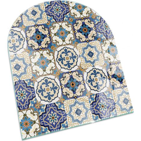 Kaminofen Glasplatte Funkenschutz Kaminplatte Kaminglas Ofenglas gehärtetem Glas mit Motiv Mosaikmuster mit Blumen 80x70 cm (1/5)