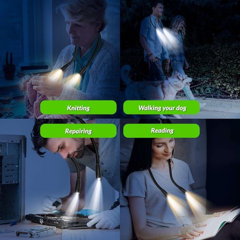LED-Nackenleselampe, Nachtlicht für Bücher, wiederaufladbarer Akku, 3 Farbtemperaturen, 3 Helligkeitsstufen, einstellbare Intensität. Ideal zum Lesen, Stricken, Basteln und Gassigehen. (1/5)