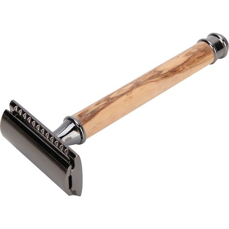 Rasoir manuel double face, manche en bois antidérapant, couteau de rasage portable (noir) (1/5)