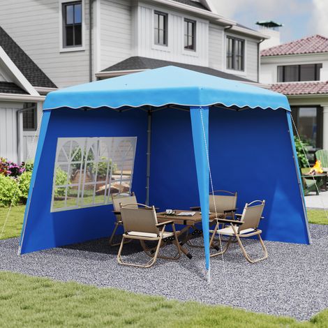 Gazebo da giardino pieghevole a scomparsa 2,89x2,89 m con pareti laterali, altezza regolabile, protezione UV50+, blu