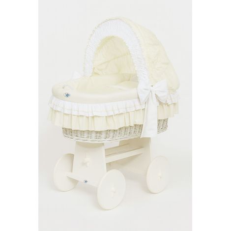 Cesta moisés de mimbre Bellamy con capota plegable - Ropa de cama blanca y crema (1/3)