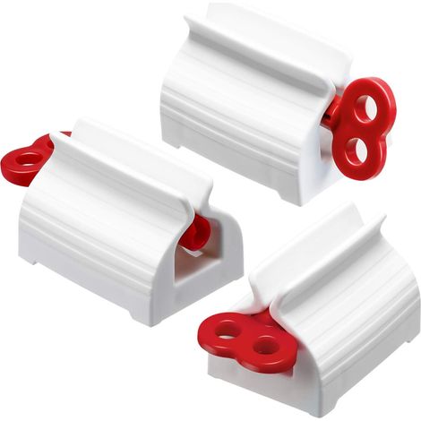 Distributeur de dentifrice pour salle de bain en tube à roulettes 3 pièces (rouge)