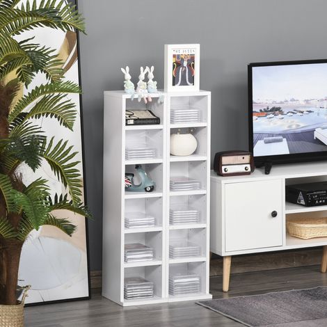 Lot de 2 étagères colonnes armoire de rangement CD-DVD 6 + 6 compartiments 21x22,5x88,5 centimètres capacité max. 204 CD blanc