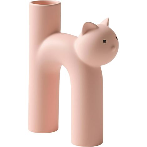Vase en Forme de Chat Céramique - Décoration Minimaliste Animal Mignon en Forme de H pour Pièce Maîtresse, Home Office, Table - Style Nordique Bohème (Rose) (1/5)