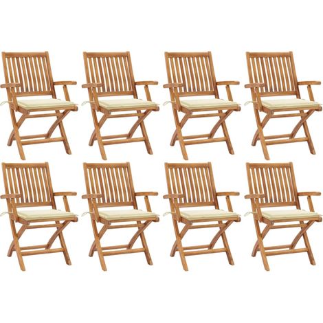 Lot de 8 Chaises pliables de jardin avec coussins,Fauteuils d'extérieur Teck solide -TF95283 (1/5)