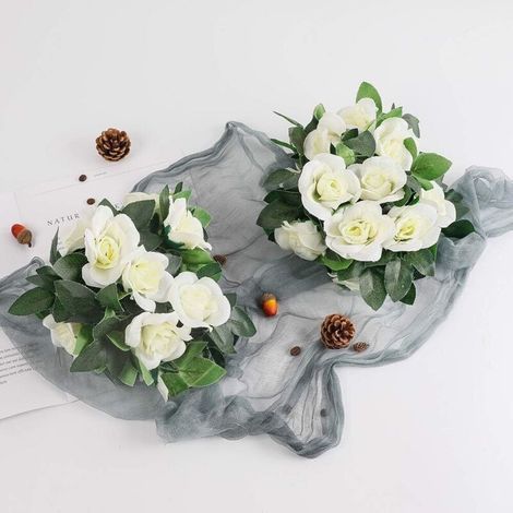 Lot de 4 Guirlande de Rose Artificielles avec Feuille de Lierre Fausse Soie Roses Fleurs Artificielles à Suspendre pour la Maison, Mariage Arche Arrangement Jardin (Blanc) (1/3)