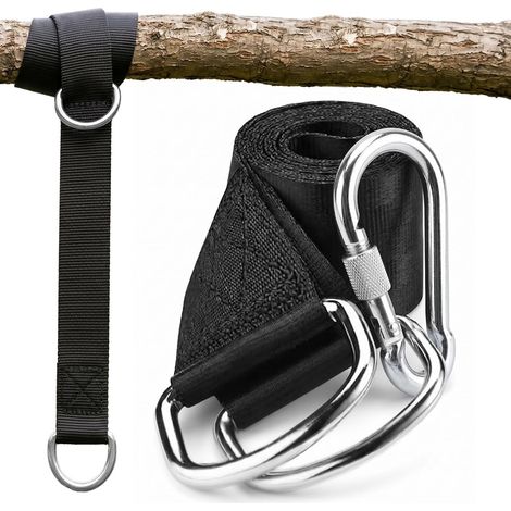 Kit pour Suspendre Une balancelle 150kg à Un Arbre 1x Sangle 300x5cm Noir (1/5)