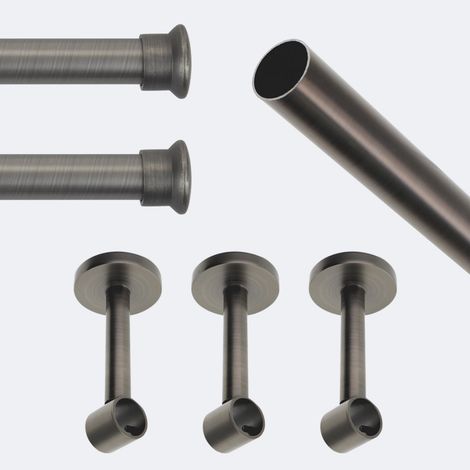 Kit de tringle à rideaux Carbone 250cm Diam.20mm Embout Chapeau - Fixation Mur - Boulet (1/3)